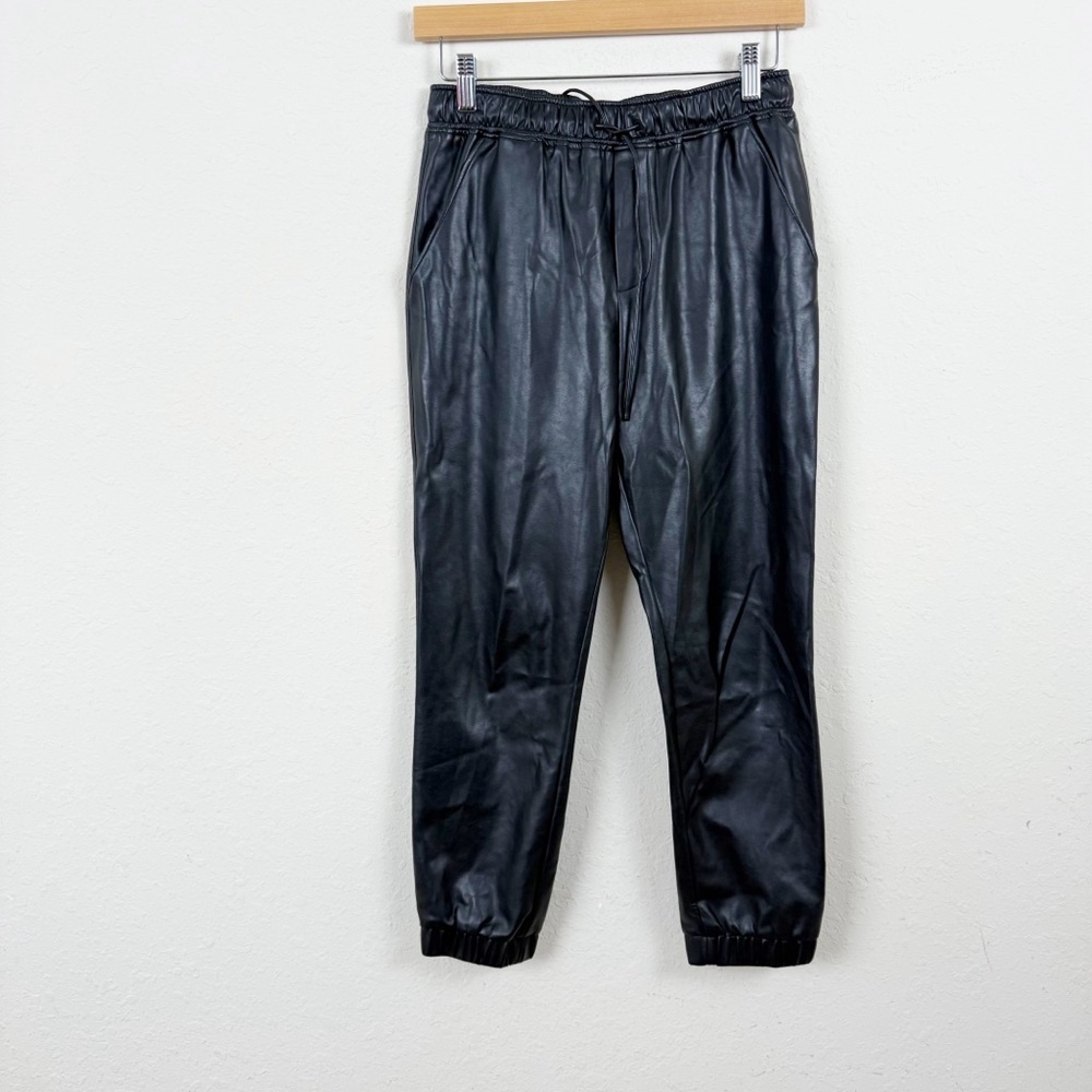 R Label Black Vegan Leather Joggers Size XS
